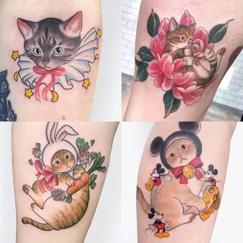 10VNT Spalvinga Katės Netikrą Tatuiruotę Lipdukai Vyrų, Moterų Rankos Body Art Vandeniui Laikinai Tattos Gyvūnų Lipdukai Tatoos Šalis