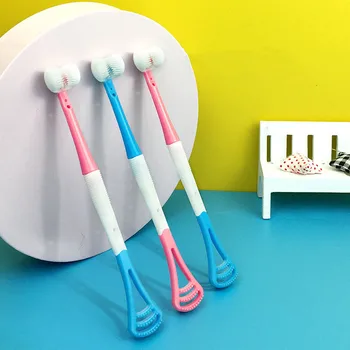 1pc Tris dvipusis Šepetėlis Kūdikio Vaikų Teethbrushes Minkšti Šeriai Rankena Sunkiai Kalba Danga Kūdikių Teptuku Silikono