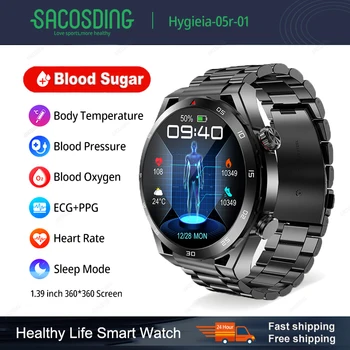 2023 Naujas Cukraus kiekis Kraujyje, EKG+PPG Smart Watch Vyrų AI Balso Asistentas 