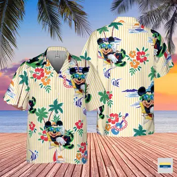 2023 Naujas Disney Havajų Marškinėliai Mickey Mouse Havajų Marškinėliai Paplūdimys Trumpas Rankovės Marškinėliai Atsitiktinis Atostogų Marškinėliai Retro