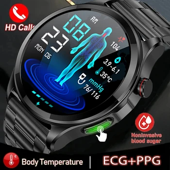 2023 Naujas EKG+PPG Kraujo Gliukozės Smart Watch Vyrų Sports Tracker Gliukozės Matuoklis Termometras Sveikatos Watch 