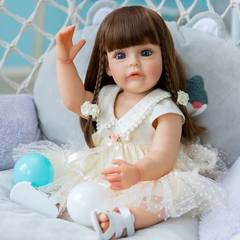 55cm Reborn Baby Lėlės viso Kūno Silikono Sue-Sue Hand-išsamus Tapybos Venų Ilgi Rudi Plaukų Perukas Vaikų Mergaičių Dovana Žaislai