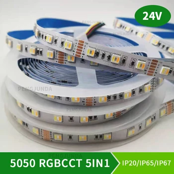 5M 96LEDs/m RGBCCT 5 In 1 LED Šviesos Juostelės RGB+Balta+Šiltai Balta 5050 SMD Dual Baltos spalvos Temperatūra Reguliuojama 12MM PCB DC24V