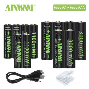 AJNWNM 1,5 V AA AAA Ličio Įkraunama Baterija AA Baterijos AAA 1100-3000mwh Žibintuvėlį Žaislas Laikrodis, MP3 Grotuvas