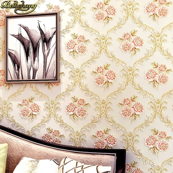 beibehang Derliaus Europos kraštovaizdžio gėlių, Prabangos Šiuolaikinių Tapetų Sienos, 3 D Miegamojo Kambarį rožinė 3Dwall popieriaus rulonų