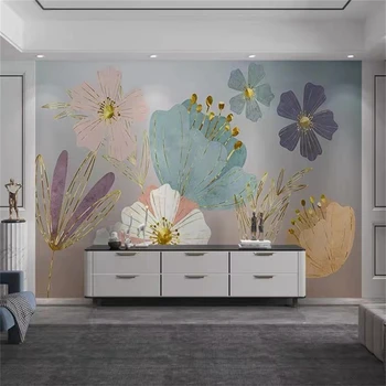 Custom Modernus minimalistinio augalai ir gėlės 3d tapetai kambarį putojantį auksą, TV, sofa 3D sienų tapetų namų tobulinimas