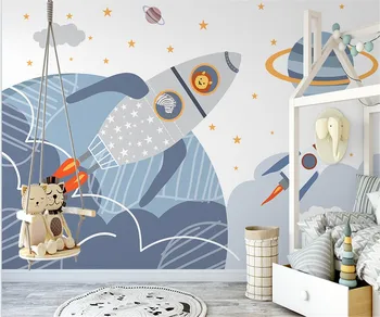 Custom Šiaurės ranka-dažytos kosmoso raketų cartoon vaikų kambario interjero fone sienų apdailai 3d tapetai