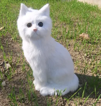 didelis modeliavimas katė plastikiniai&kailio rankdarbių didelė balta katė modelis dovana, apie 35x15cm