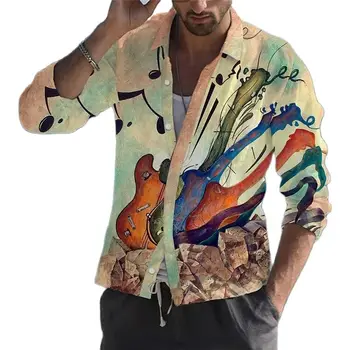 Havajų vyriški Muzikos Marškinėliai, 3d Muzikos Spausdinti Gitara Marškinėliai Vyrams ilgomis Rankovėmis Roko Topai Marškinėliai, Vyras Negabaritinių Gitara Palaidinė