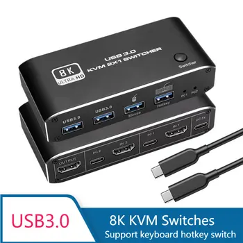 HDMI 2.1 KVM Switch 4K 120Hz HDMI USB 3.0 KVM Switch USB 8K 60Hz 1080@240Hz USB KVM HDMI Switcher su USB 3.0 prievadas PC