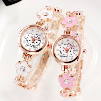 Hello Kitty Animacinių filmų Laikrodis Diamond Bow Ponios Žiūrėti Animacinių filmų Vaikams Laikrodžiai Želė Kawaii Gimtadienio Dovanos Mergaitėms Accesorios