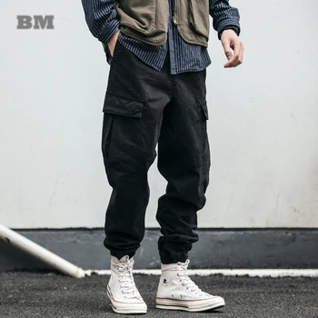 Japonijos Streetwear Aukštos Kokybės Krovinių Kelnės Retro Taktinis Poilsiu Harajuku Atsitiktinis Juoda Kariuomenės Kelnės Vyrams, Drabužiai Bėgiojimas