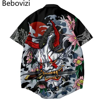 Japonų Stiliaus Demonas Spausdinti Marškinėliai 2021 Vyrų Havajų Marškinėliai Mados Vasaros Trumpomis Rankovėmis Harajuku Anime Marškinėliai Vyrams Negabaritinių Drabužiai