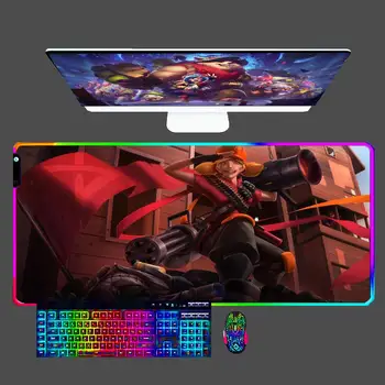 Jinx League Of Legends LED Pelės Mygtukai Žaidimų Didelis Gamer Klaviatūros Stalas Kilimėlis Lentelė Kilimų RGB Kilimėlis XXL 900x400 Kompiuterių CS