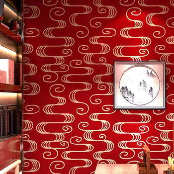 Kinų stiliaus Kinijos retro stiliaus tapetai imituoja klasikines Zen arbatos kambarys, restoranas raudona TV foną