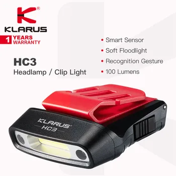 Klarus HC3 Įkraunamas Žibintas/Cap Light su Clip & Lankelis,100 Liumenų,Smart Jutiklis,Pripažinimo Gestas, Multi-Šviesos Šaltiniai