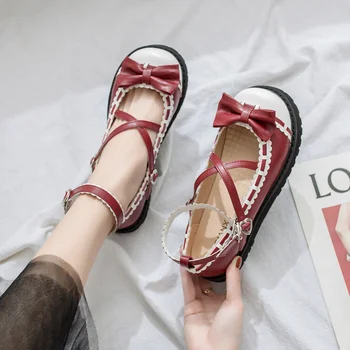 Lolita mažas odos batai moterų 2022 m. pavasario stilius Harajuku plokščiadugnis Sen moterų minkštas sesuo Lolita Mary Jane bateliai