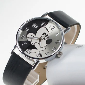 Mados Mickey Moterų Laikrodžiai Odinis Dirželis Kvarcas Mergaičių Žiūrėti Ponios Riešo Studentų Laikrodis Dovana Relogio Feminino zegarek damski