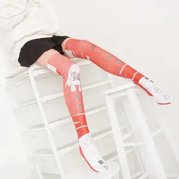 Mados Moterų Sexy Kojinės 3D Atspausdintas Juokingas Mielas Animacinių filmų Triušis Raudonos Kojinės Anime Vidurinio Didelio Kelio Šilko Mergina Kojinės
