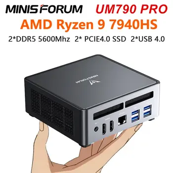 MINISFORUM Venera Serijos UM790 Pro Mini PC AMD Ryzen 9 7940HS DDR5 32GB 512 GB PCIe 4.0 SSD Asmeninį Kompiuterį, 2x HDMI(4K) 2X USB4