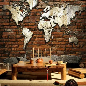 Nostalgiškas Raudonų Plytų Fone Pasaulio Žemėlapyje Sienų Tapetai Restoranas, Kavinė, Baras, Pramonės Dekoro Sienos Popieriaus Papel De Parede 3D