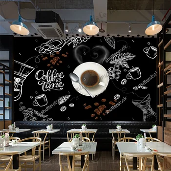 Rankomis dažyti Juodas Fonas Kavos Tapetai, Freskos, Kavinė, kavinės, Restoranas Pramonės Dekoro Sienos Popieriaus Papel De Parede