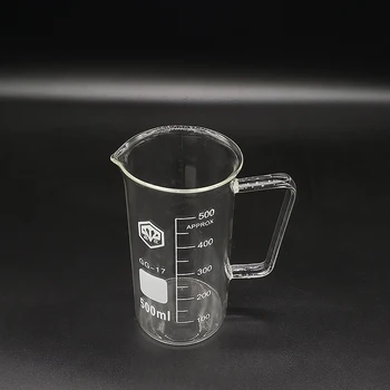 Su rankena Stiklinę į aukštas forma,Talpa 500ml,Išorinis skersmuo=75mm,Aukštis=153mm,Laboratorinė stiklinė