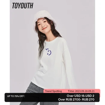 Toyouth Moterys T-shirt 2023 Pavasario Trumpas Rankovės O Kaklo Laisvus Marškinėlius Grafinis Spausdinti Grynos Medvilnės Spalvotų Komfortą Visų Rungtynių Viršūnės