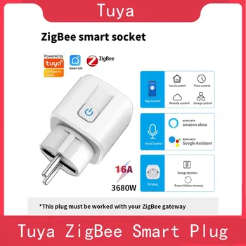 Tuya ZigBee Smart Plug Power Stebėti Laikmatis Lizdo ES BR 16A Adapteris APP Nuotolinio Valdymo Tuya App Alexa 